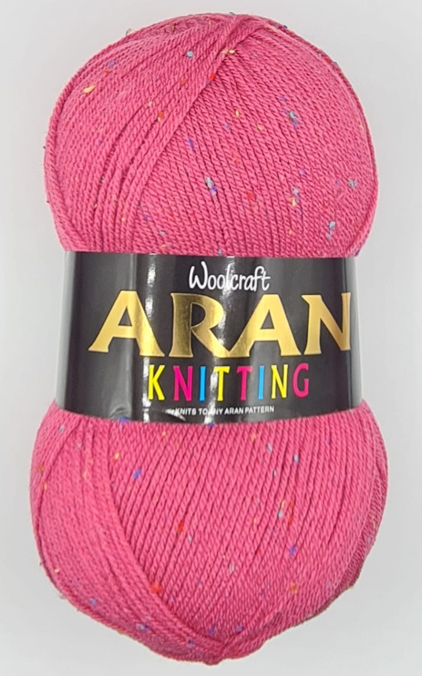 Aran Yarn 25% Wool 400g Balls x2 Raspberry Tweed 866